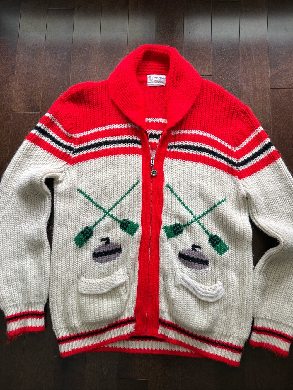 Vintage Cowichan Curling Sweater Knit Rite Mills 1960s Canadian Orlon Sweater